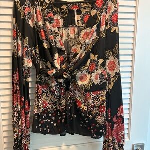 Free People Boho Multicolor Floral Tie-Front Blouse
